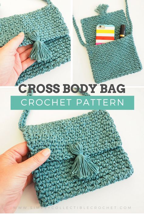 Crochet Pattern - Cute Cross Body Bag: I think I found the perfect bag that would carry my tiny everyday essentials! Check this out :) Maybe you will like it too! Click the link now! #slingbag #cute #DIY #crochetlove #simplycollectible Crochet Cross Body Bag, Purse Patterns Free, Cross Body Bag Pattern, Crochet Hairband, Handbags Patterns, Bags Pattern, Crochet Purse Pattern Free, Crochet Shell Stitch, Cute Cross