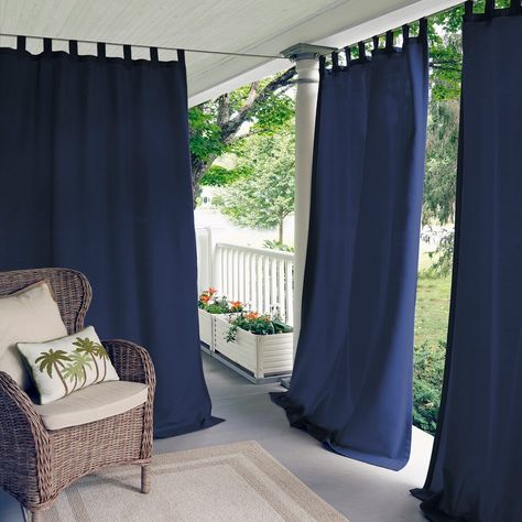 Outdoor Window, Shade House, Blue Curtains, Custom Drapes, Decor Pillows, Outdoor Curtains, Patio Spaces, Decks And Porches, Room Darkening Curtains