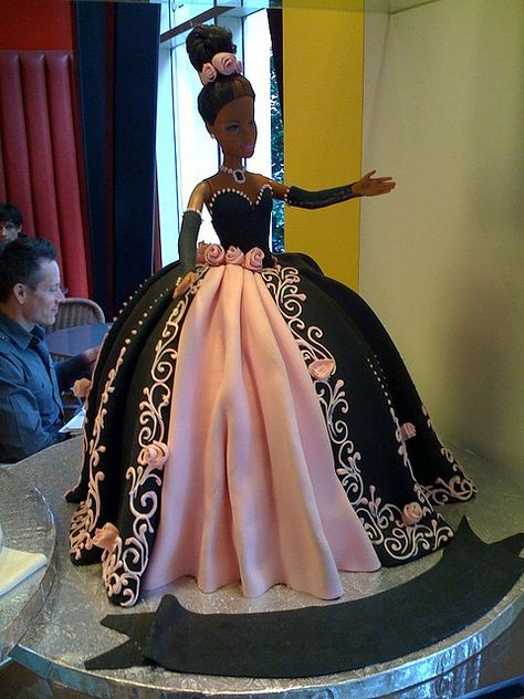 Crazy Barbie cakes #2 by MarkWallace, via Flickr Elsa Torte, Princess Doll Cake, Barbie Doll Cakes, Barbie Cake, Barbie Birthday, Doll Cake, Dress Cake, Princess Cake, Unique Cakes