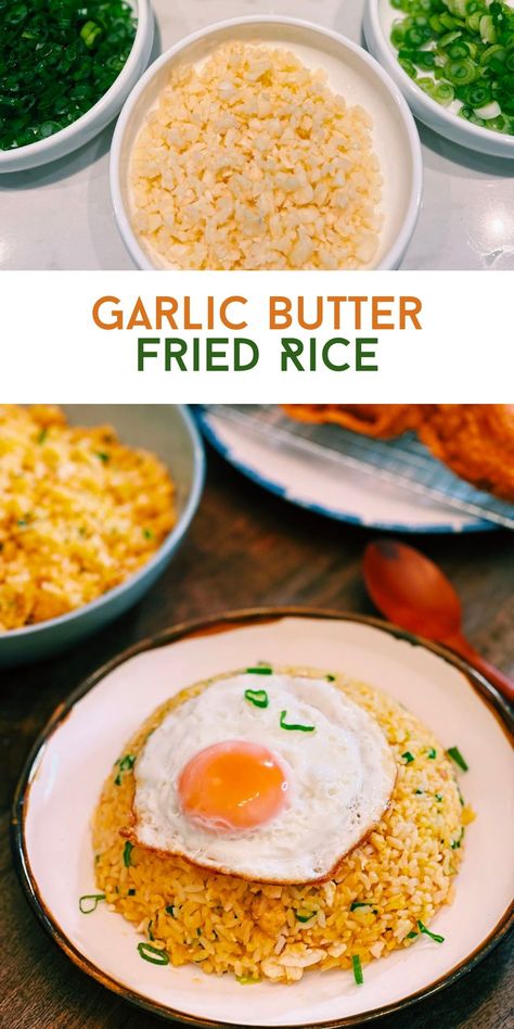 Asian Inspired Rice Recipes, Garlic Butter Fried Rice, Easy Asian Sides, Easy Garlic Fried Rice, Vegetarian Rice Recipes Easy, Rice Ideas Easy, Leftover Chinese Rice Recipes, Easy Rice Lunch Ideas, Recipes Using Leftover Rice