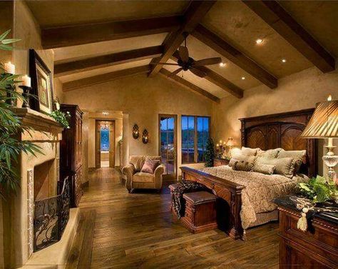 ❤ Mediterranean Bedrooms, Swiss House, Mediterranean Bedroom, Modern Mediterranean Homes, Italian Farmhouse, Mediterranean Decor, Tuscan Decorating, Traditional Bedroom, Mediterranean Homes