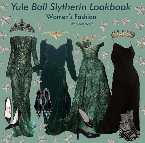 Slytherin Yule Ball Dresses Aesthetic, Yule Ball Dress Aesthetic, Ball Dress Aesthetic, Slytherin Dresses, Slytherin Yule Ball, Yule Ball Dresses, Slytherin Dress, Yule Ball Outfits, Yule Ball Dress