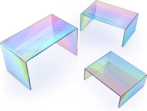 Amazon.com: X-FLOAT Rainbow Iridescent Acrylic Display Risers (Set of 6) : Home & Kitchen Iridescent Acrylic, Rainbow Iridescent, Wood Display Stand, Small Collectibles, Display Risers, Acrylic Display Stands, Nail Room, Desk Tray, Acrylic Decor