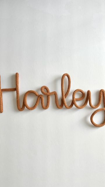 Knitted Nursery Decor, Crochet Names Letters, Macrame Name Wall Hanging, Names Wall Decor, Crochet Names, Knitted Names, Knitted Letters, Rope Wrapping, Macrame Name