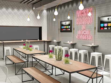 Work Lunchroom Design, Work Canteen Ideas, Staff Canteen Design, Small Canteen Design, Office Canteen Design, Work Canteen, Canteen Interior, Staff Canteen, Architecture Renders