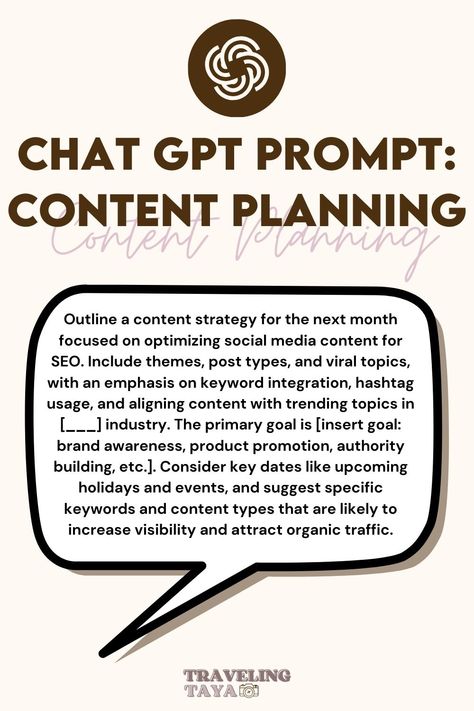 Unlock the power of ChatGPT for streamlined content planning! Discover how to use AI-driven prompts to save time, boost creativity, and produce scroll-stopping content for your audience. Simplify your process and start creating smarter today. ✨#ContentPlanningAI content creator tips, AI prompts, content strategy, content ideas, social media tips, ChatGPT, UGC tips, brand collabs, digital marketing, content planning, AI for creators, productivity tips. Ugc Tips, Content Creator Tips, Digital Marketing Content, Posting Ideas, Grow Social Media, Content Marketing Plan, Content Creation Tools, Social Strategy, Boost Creativity