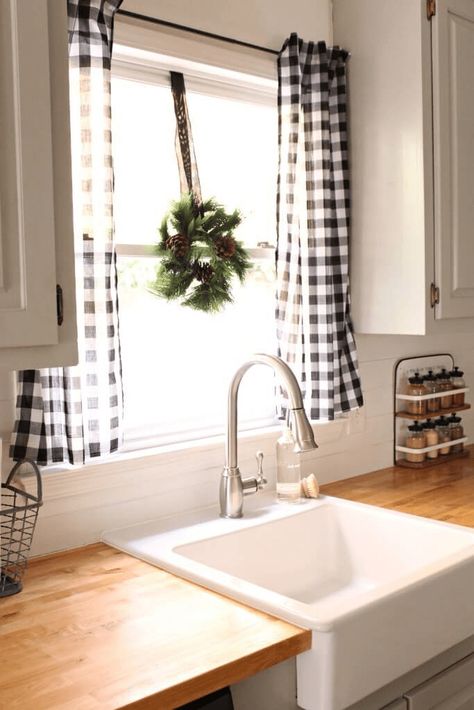 How to Style Cafe Curtains In Your Home - Curtains Up Blog | Kwik-Hang Farmhouse Curtains Kitchen, Farmhouse Kitchen Curtains, Kitchen Window Curtains, Curtains Farmhouse, Kabinet Dapur, Tasty Meals, Decor Ikea, Cute Dorm Rooms, Kitchen Window Treatments