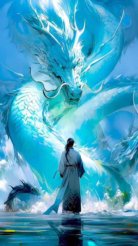 Hair Physics, Legendary Dragons, Mythical Dragons, Dragon Artwork Fantasy, Aesthetic Wallpaper Iphone, Water Dragon, Diy Watercolor Painting, White Dragon, Fantasy Creatures Art