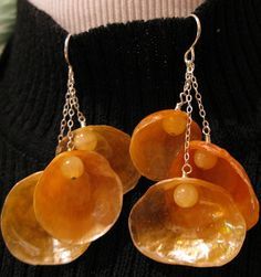 Orange Jingle Shell Earrings by maidstonejewelry on Etsy Jingle Shells, Shells Jewelry, Homemade Art, Seashell Earrings, Seashell Jewelry, Ear Rings, Shell Jewelry, French Wire, Jasper Beads