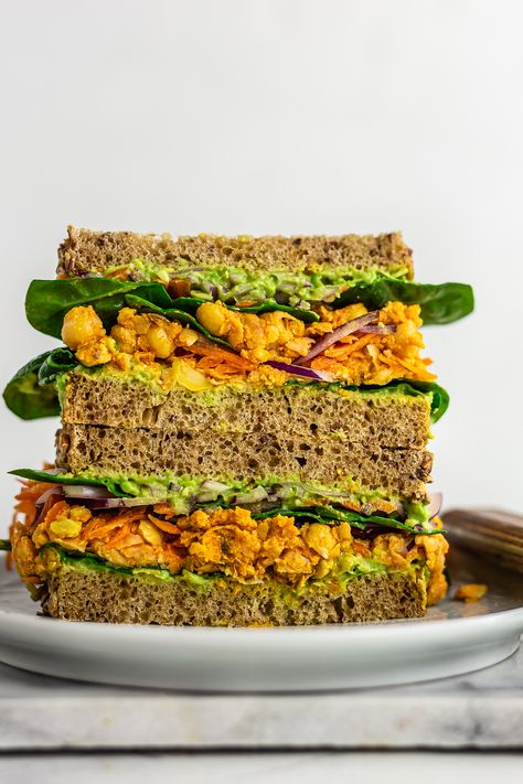 Smashed Chickpea Salad Sandwich Recipe Smash Chickpea Sandwich, Chickpea Tahini Salad, Chickpea Mash Sandwich, Chickpea Smash Sandwich, Chickpea Sandwich Filling, Smashed Chickpea Sandwich, Smashed Sandwich, Chickpea Sandwich Recipes, Bean Sandwich