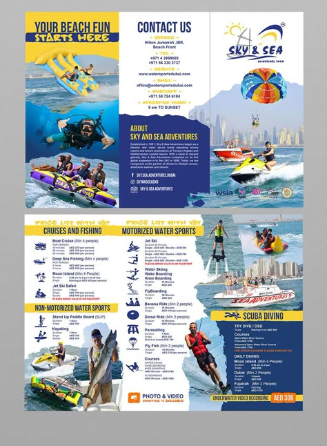 Contest Entry #18 for brochure design for water sports Tropical Brochure Design, Sports Brochure Design, Broucher Ideas Design, Tourism Brochure Design, Sports Brochure, Font Canva Lettering, Travel Brochure Design, Tourism Design, Brochure Design Creative