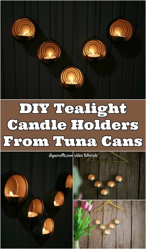 How To Make Decorative Tealight Holders From Tuna Cans - Repurposed empty tuna cans into a useful and gorgeous wall decoration. The video tutorial shows you how easily turn empty cans into lovely tealight can holders. Battery Tea Light Crafts, Tealight Candle Holders Diy, Diy Tea Light Candle Holders, Tuna Cans, Recycle Candles, Repurposed Crafts, Tin Can Lanterns, Love Candles, Beach People