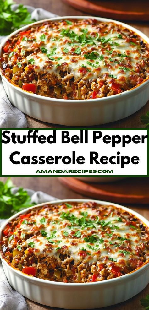 Need a simple yet delicious dinner? Discover the ease of this Stuffed Bell Pepper Casserole recipe. With minimal prep time and maximum flavor, it's an ideal option for busy weeknights or meal prep. Stuffed Green Pepper Casserole Easy, Stuffed Green Pepper Casserole, Stuffed Bell Pepper Casserole, Green Pepper Casserole, Stuffed Green Pepper, Bell Pepper Casserole, Stuffed Bell Pepper, Recipe With Ground Beef, Pepper Casserole