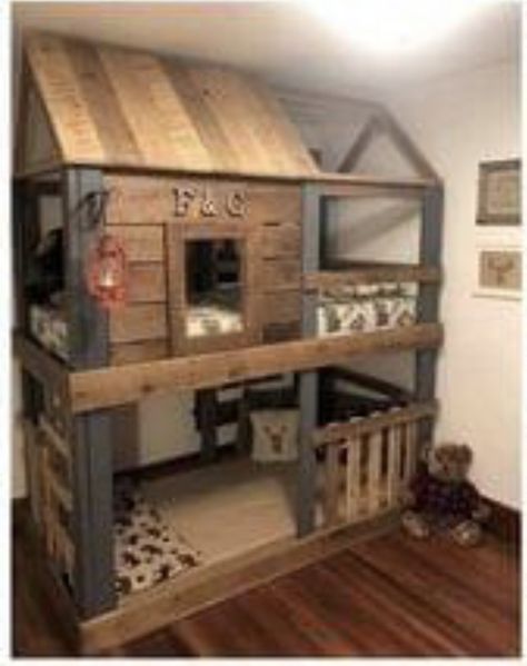 Bunk Bed Cabin Ideas, Pallet Bunk Beds Diy, Diy Bunk Bed House, Western Bunk Beds, Diy Kids Bunk Beds, Homemade Bunk Beds Diy, Diy Toddler Bunk Bed, Toddler Bunk Beds Diy Small Rooms, Bunkbed Boys Room Ideas