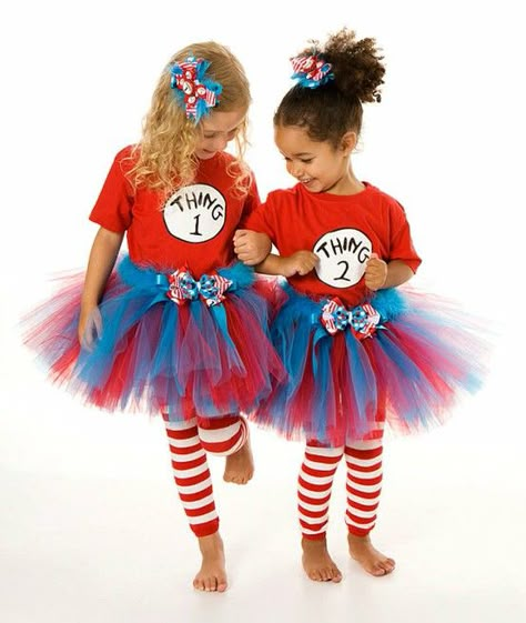 I thought this would be cute for two best friends or something. It would look cute on Ramsey and Allie. Dr Seuss Costumes, Birthday Costume, Dr Seuss Week, Dr Seuss Day, Hallowen Costume, Book Week Costume, Holloween Costume, Tutu Skirts, Tutu Costumes