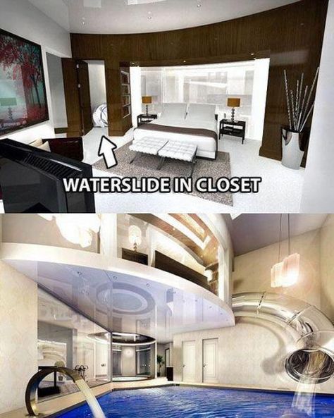 It may not be a possibility for me, but I would love to have this. I wish there was a way to do this in an underground home. Decoration Styles, King Bedroom, Awesome Bedrooms, House Goals, Dream Rooms, Water Slides, Dream Bedroom, Cool Rooms, Design Case