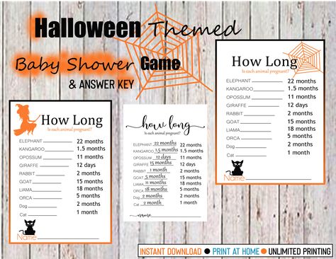 Excited to share this item from my #etsy shop: Halloween Themed Baby Shower Games, Gender Reveal, Witch Theme, Black Cat Game, How Long is Each Animal Pregnant, Answer Key, Printable Game #black #babyshower #orange #genderrevealparty #genderrevealgames #printables #genderprintables #babyshowergames #instantdownload Black Cat Game, Key Printable, Reveal Party Games, Gender Reveal Party Games, Gender Reveal Games, Halloween Baby Shower Theme, Cat Game, Paw Patrol Birthday Party, Shower Inspiration