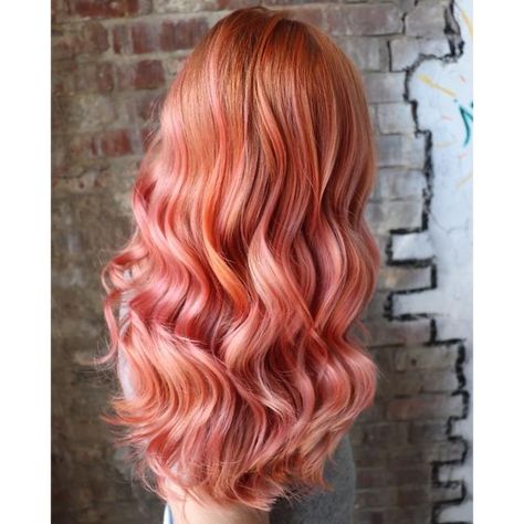 Coral Hair Color, Striking Hair, Coral Hair, Pink Ombre Hair, Natural Red Hair, Peach Hair, Flower Tiara, Pantone Color Of The Year, Colored Curly Hair