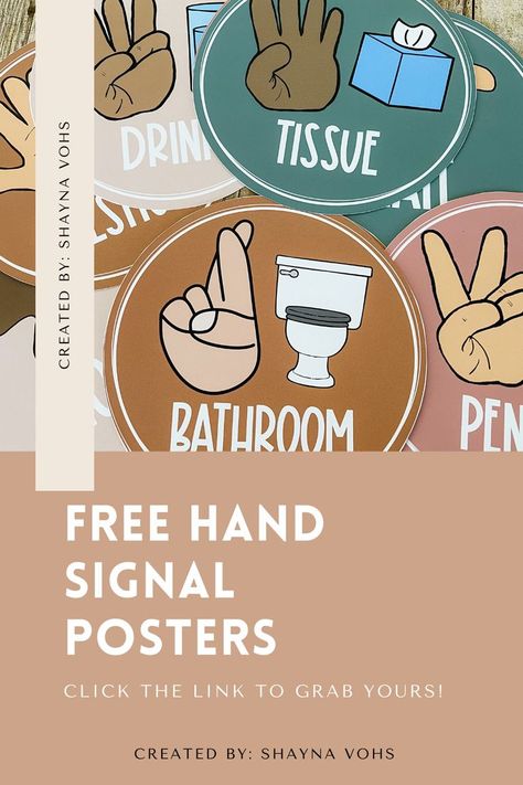 Free Printable Classroom Hand Signals, Hand Signs Classroom, Hand Signal Posters For Classroom, Non Verbal Cues In The Classroom, Free Hand Signals For The Classroom, Free Classroom Rules Posters, Classroom Management Chart, Class Hand Signals, Hand Signals Classroom Free Editable