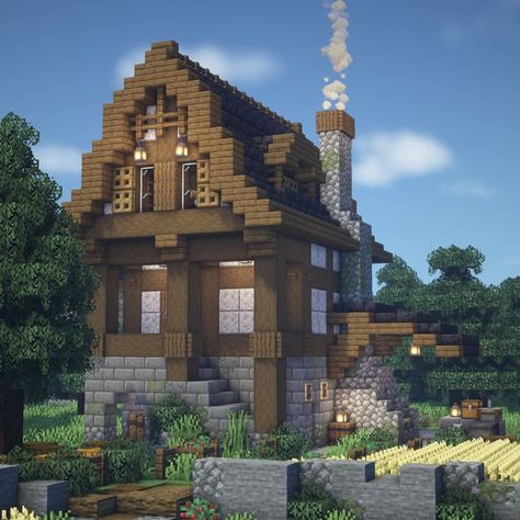 Minecraft | Medieval Blacksmith | Tutorial Minecraft Medieval Blacksmith, Easy Minecraft Starter House, Minecraft Starter House Ideas, Minecraft Medieval Buildings, Medieval Blacksmith, Villa Minecraft, Minecraft Starter House, Modern Minecraft Houses, Cottage Core Minecraft House