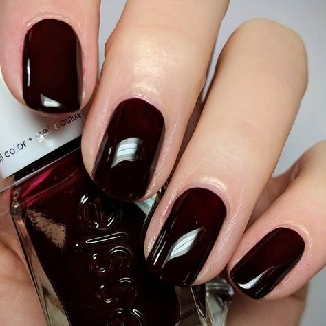 Classic Nail Polish Colors, Essie Bordeaux Nails, Essie Gel Couture Swatches, Red Gel Nails, Good Knight, Essie Gel Couture, Gel Couture, Essie Gel, Essie Nail