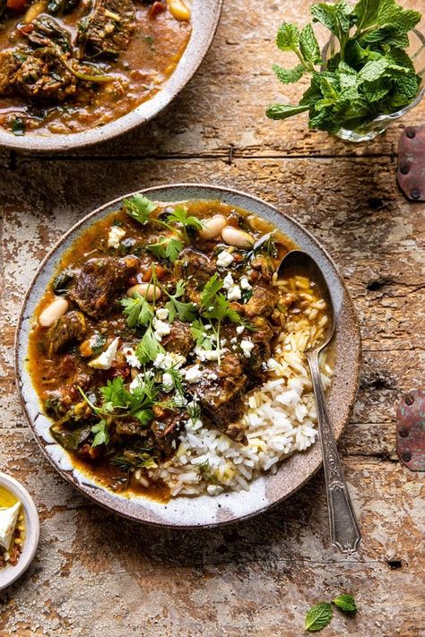 Persian Herb and Beef Stew | halfbakedharvest.com #beefstew #whitebeans #healthy Middle Eastern Steak Recipes, Beef Stew With Rice, Persian Stew, Stew With Rice, Arabisk Mad, Beef Crockpot, Half Baked Harvest Recipes, Lamb Stew, Harvest Recipes