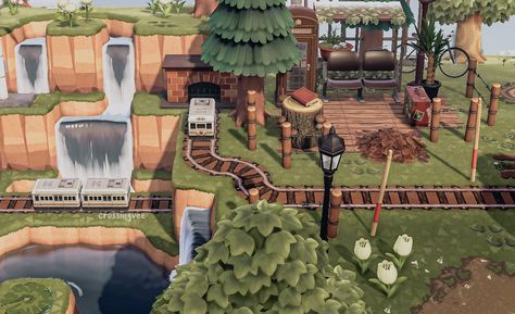 vee 🌱 on Twitter: "dewdrop’s first little train station .. all aboard! 🚂💨 #acnh #acnhinspo #animalcrossing… " Acnh Zen, Acnh Cottagecore, Town Ideas, Forest Core, Acnh Designs, Island Theme, Acnh Ideas, The Residents, Acnh Inspo