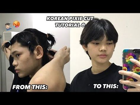 At Home Haircuts For Men, Short Hair Tutorial Cut, How Cut Hair At Home, Pixie Cut Korean Style, Korean Pixie Cut With Bangs, Trim Haircut Men, Cute Tomboy Hairstyles, How To Cut Pixie Haircut Tutorial, Cut Short Hair At Home