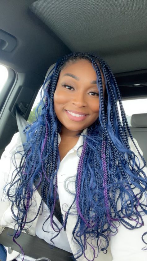 Blue Braids Blue Braids, Boho Knotless Braids, Purple Braids, Boho Knotless, Bohemian Braids, Knotless Braids, Boho Braids, Aesthetic Women, Purple Ombre