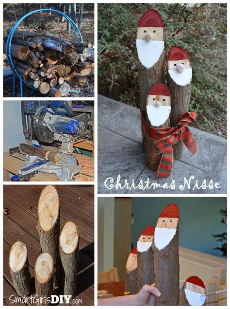 Easy DIY Santa Logs (Nisse) Silver Christmas Decorations, Diy Santa, Cedar Log, Santa Decorations, Diy Christmas Decorations Easy, Christmas Wood Crafts, Easy Christmas Diy, Trash To Treasure, Christmas Decorations Rustic