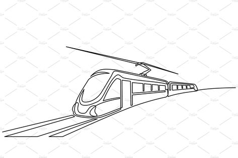 one line drawing Modern train by Valenty on @creativemarket Train Tattoo, Train Vector, Train Drawing, Ideas Regalo, Commuter Train, One Line Drawing, Line Art Design, Design Display, Design Creative