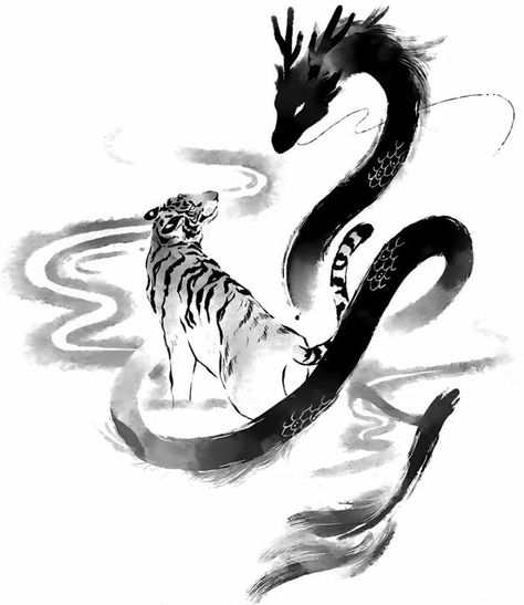 Dragon Tiger Tattoo, Wrap Around Wrist Tattoos, Japanese Tiger Tattoo, Dragon Tattoo Sketch, Tattoo Over Scar, Minimal Tattoos, Japanese Tiger, Yin Yang Art, Water Tattoo