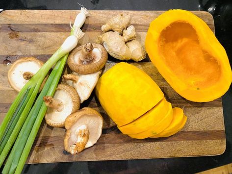 Millet Congee with Shiitake Mushrooms and Kabocha Squash Rice Congee, Kabocha Squash, Shiitake Mushrooms, Pickled Vegetables, Shiitake Mushroom, Low Glycemic, Winter Squash, Lower Cholesterol, Food Staples