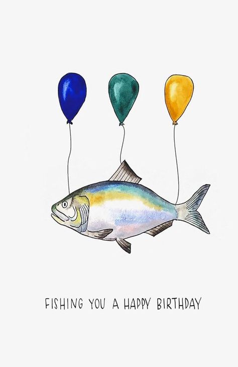 Watercolor Cards For Men, Watercolor Birthday Card Man, Cards For Men, Watercolor Birthday Cards, Fishing Cards, Watercolor Birthday, Birthday Cards For Men, It's Your Birthday, Bday Ideas