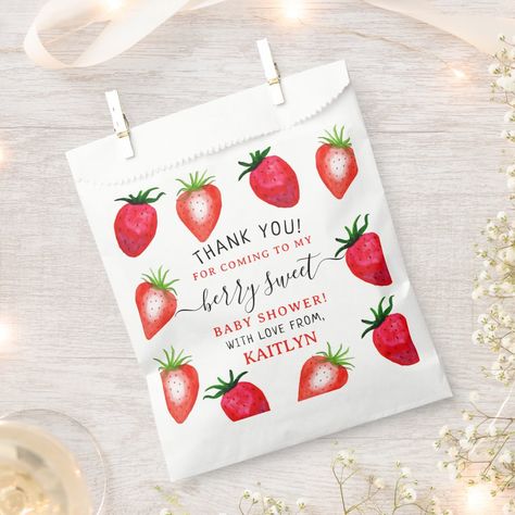 Berry Sweet Strawberry Baby Shower Favor Bag Strawberry Baby, Baby Shower Favor, Favor Bag, Trendy Baby, Shower Design, Party Items, Party Bags, Favor Bags, Shower Favors