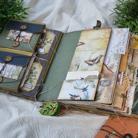 Green Junk Journal, Mushroom Junk Journal, Nature Junk Journal, Forest Junk Journal, Travel Journaling, Bookmaking, Junk Journal Pages, Album Book, Handmade Journal