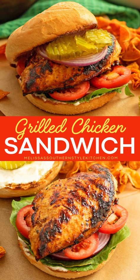 A flavorful grilled chicken sandwich recipe that will go perfectly with your Father's Day main dish! You'll love this sweet grilled chicken marinade! Don't miss this summer grilling recipe and save it now! Grilled Chicken Blt Sandwich, Grilled Chicken Thigh Sandwich, Chicken Sandwich Recipes Grilled, Baked Chicken Sandwich Recipes, Sweet Grilled Chicken, Sandwich Fixings, Flavorful Grilled Chicken, Lush Desserts, Grilled Chicken Sandwich Recipes