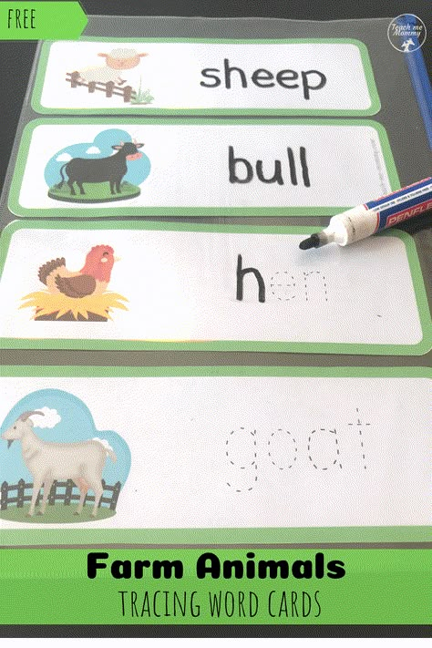 Farm Animal Name Trace Cards, perfect for a farm unit for preschoolers! #freebie #freeprintables #funlearning #prewritingskills Farm Theme Writing Activities, Nursery Curriculum, Animal Writing Activities, Preschool Farm, Farm Lessons, Writing Skill, Farm Animals Activities, Farm Theme Preschool, Orange Room