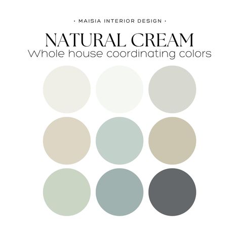 Discover the serene charm of NATURAL CREAM within Benjamin Moore's Color Palette, ideal for crafting a whole house paint palette that embodies tranquility and sophistication, offering the best calm color palette idea for your home. These colors have been hand selected by me to create a cohesive Paint Color Scheme that work perfectly together and will give your home a designer touch. Benjamin Moore offers an extensive range of paint colors, each with its distinct undertones, which can sometimes make the selection process challenging. However, the colors in this collection have been thoughtfully picked to complement one another, simplifying the task of choosing the perfect paint combination for your space. ------------------------------------------------- ➡️ 𝐓𝐇𝐈𝐒 𝐃𝐈𝐆𝐈𝐓𝐀𝐋 𝐏𝐀𝐂𝐊? Calm Paint Benjamin Moore, Colour Pallete Combinations, Cream Benjamin Moore, Benjamin Moore Color Palette, Color Palette Whole House, Whole House Paint Palette, Color Palette Paint, House Paint Palette, Calming Color Palette