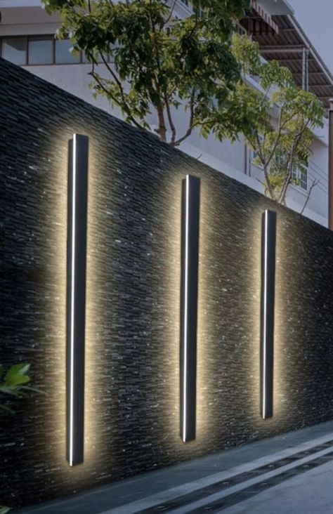 Boundary Wall Lighting, Boundary Wall Ideas, Boundary Wall Design, Boundary Wall, House Fence Design, Guard House, Compound Wall, Facade Lighting, Boundary Walls