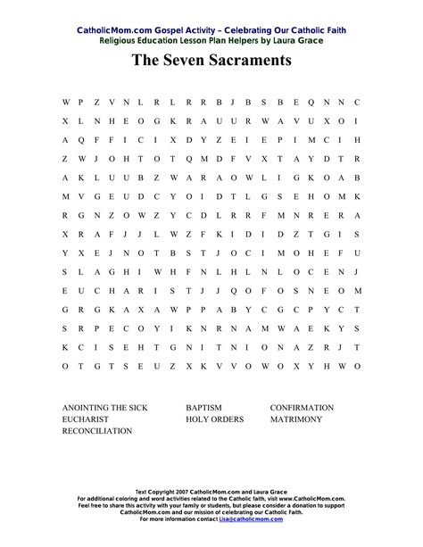 Seven Sacraments Word Search - CatholicMom.com The Sacraments Activities, Ccd Activities Catholic 5th Grade, Sacraments Activities Catholic For Kids, 7 Sacraments Catholic Activities, Seven Sacraments Activities, Sacraments Activities, Ccd Crafts, Ccd Activities, 7 Sacraments