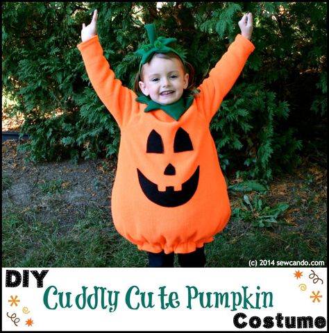 Sew Can Do: Make A Cuddle Cute Pumpkin Costume Without A Pattern!  Full tutorial for a lined pumpkin costume, collar and stem headband. Boys Pumpkin Costume, Jennie Halloween, Cute Pumpkin Costume, Toddler Pumpkin Costume, Kids Pumpkin Costume, Diy Fantasia, Pumpkin For Halloween, Pumpkin Halloween Costume, Baby Kostüm