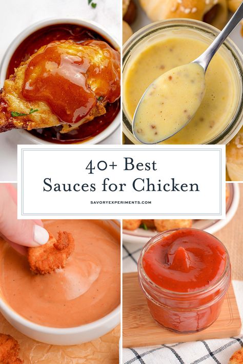 A good sauce can elevate any boring chicken dinner! These Sauces for Chicken will take all of your chicken dishes to the next level! Thai Sauces For Chicken, Sauce For Bbq Chicken, Special Sauce For Chicken, Mayonnaise Sauce For Chicken, Sauce Topping For Chicken, Chicken Sauces Ideas Healthy, Slim Chicken Sauce Recipe, Sauce Ideas For Chicken, Sauces That Go With Chicken