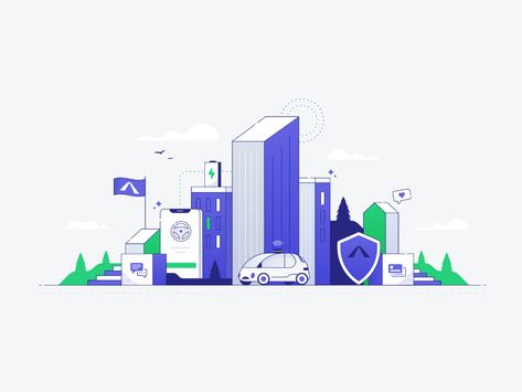 Smart City by Josh Warren on Dribbble City Illustration Design, Cell City, Cityscape Illustration, Building Images, City Icon, City Vector, Building Illustration, Motion Graphics Inspiration, City Illustration