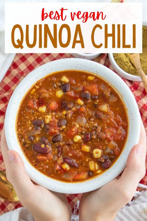 Flavor Quinoa, Vegan Quinoa Chili, Best Vegan Chili, Vegan Journey, Vegan Chili Recipe, Quinoa Chili, Beans And Corn, Veggie Chili, Fall Vegan Recipes