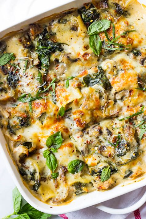 Chicken Mushroom and Spinach Lasagna - Little Broken Chicken And Spinach Lasagna, Mushroom And Spinach Lasagna, Chicken Spinach Lasagna, Mushroom Lasagna, Lasagna Recipes, Chicken Mushroom, Chicken Lasagna, Chicken Spinach, Chicken And Spinach