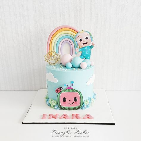 Cocomelon Cake For Boys, Simple Cocomelon Cake, Album Cake, Cake Children, Fondant Rainbow, Toddler Birthday Cakes, Cocomelon Cake, Second Birthday Cakes, 1st Bday Cake