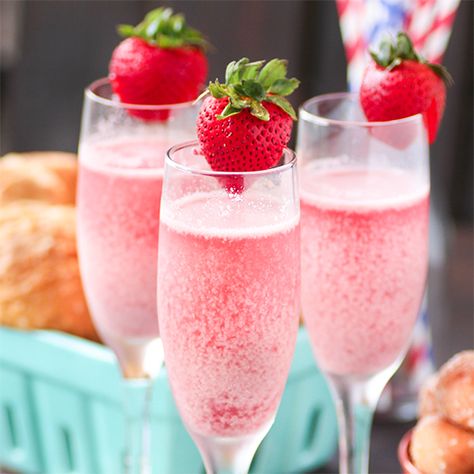 The only brunch beverage you'll want!  This mimosa is delicious and beautiful.  Serve for brunch and holidays! “I was invited to be a brand representative Mimosa Recipe, Brunch Drinks, Strawberry Cream, Alcohol Drink Recipes, Brunch Party, Easter Brunch, Alcohol Recipes, Holiday Drinks, Christmas Drinks