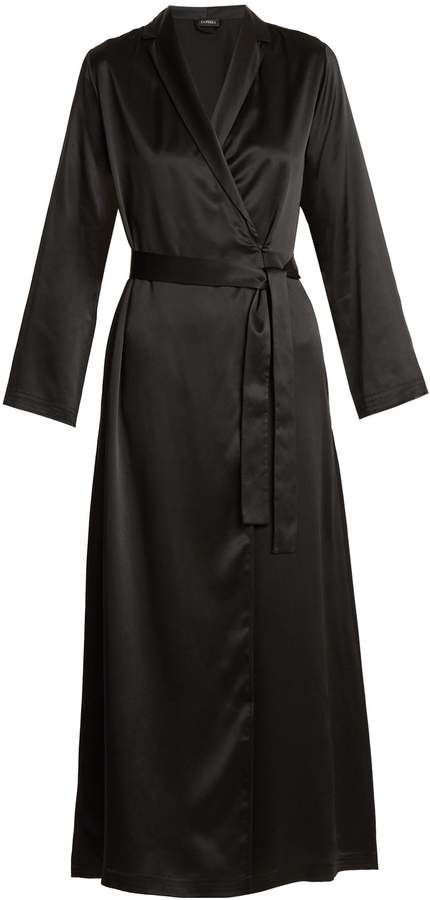 LA PERLA Silk-satin robe Cotton Travel Bag, Silk Robe Long, Silk Robe, Black Silk, Kimonos, Long Length, Silk Satin, Nightwear, Gowns Dresses