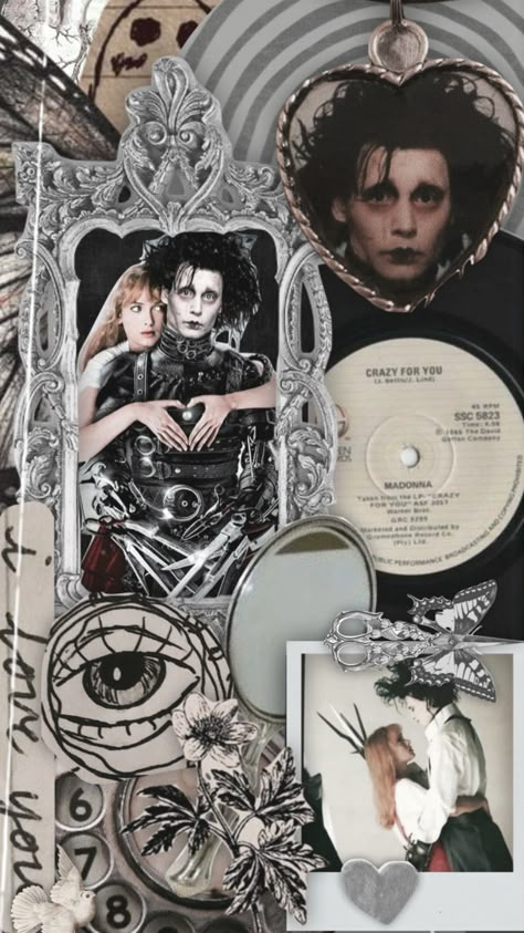 Edward Scissorhands Wallpaper Iphone, Gothic Collage Wall, Horror Lockscreen Aesthetic, Tim Burton Lockscreen, Tim Burton Movies Aesthetic, Tim Burton Wallpaper Aesthetic, Edward Scissorhands Wallpaper, Tim Burton Wallpaper, Movie Character Wallpaper